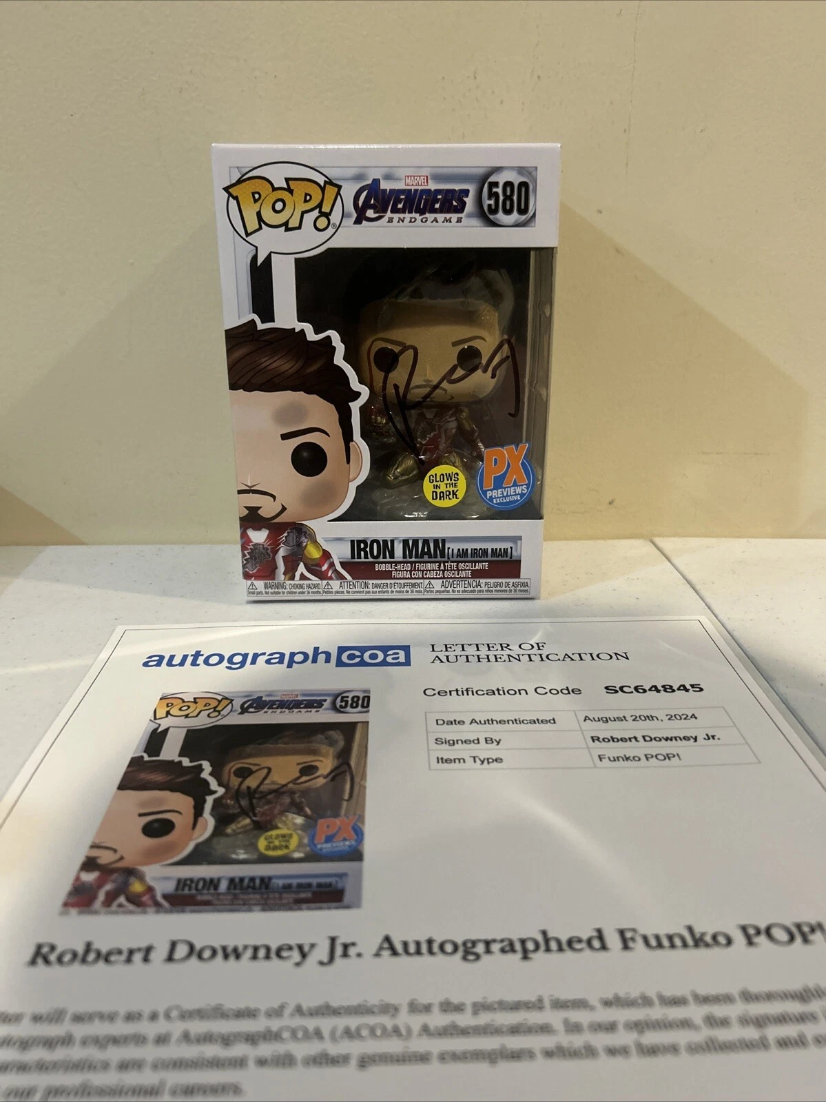 ROBERT DOWNEY JR SIGNED AUTOGRAPH FUNKO POP ACOA FULL LETTER IRON MAN ...