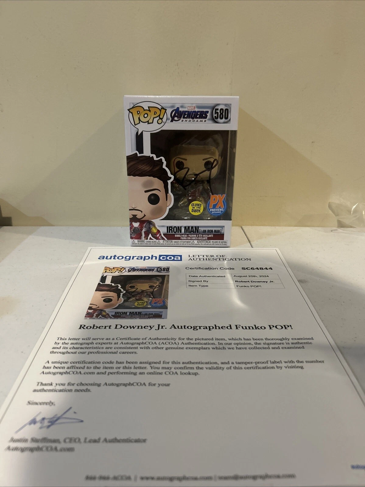 ROBERT DOWNEY JR SIGNED AUTOGRAPH FUNKO POP ACOA FULL LETTER IRON MAN ...