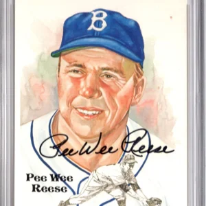 PEE WEE REESE SIGNED HALL OF FAME PEREZ STEELE CARD      DODGERS     PSA SLABBED