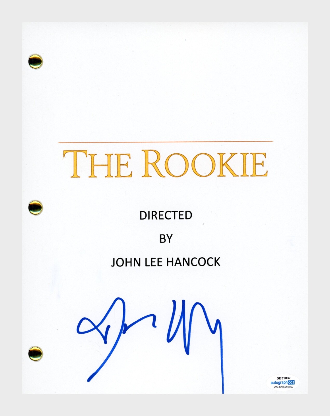 The Rookie Title Text Dennis Quaid THE ROOKIE Signed Autograph Movie Script Full Screenplay ...