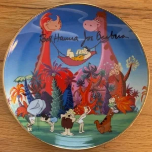 HANNA-BARBERA HAND SIGNED 1994 FLINTSTONES PLATE         WHERE'S FRED        JSA