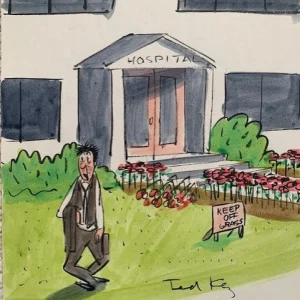 TED KEY SIGNED ORIGINAL 1950's COLOR ARTWORK     NEW FATHER     HAZEL CARTOONIST