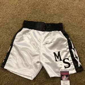 MIKE MICHAEL SPINKS JINX SIGNED AUTOGRAPH BOXING TRUNKS SHORTS JSA COA BOXER HOF