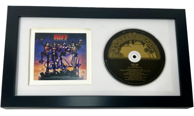 KISS BAND Signed Autograph DESTROYER CD Framed Gene Simmons Paul Stanley BAS COA