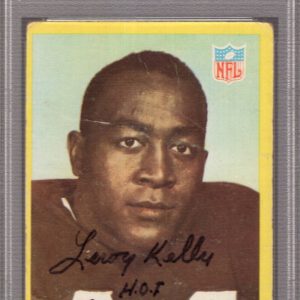 LEROY KELLY HAND SIGNED 1967 ROOKIE FOOTBALL TRADING CARD   BROWNS   PSA SLABBED