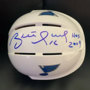 BRETT HULL HAND SIGNED ST LOUIS BLUES MINI-HELMET+JSA HOF 09 INSCRIPTION