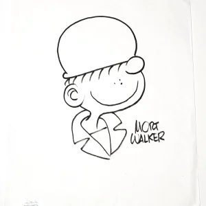 Mort Walker REAL hand Drawn & SIGNED Beetle Bailey Sketch #2 JSA COA Autographed