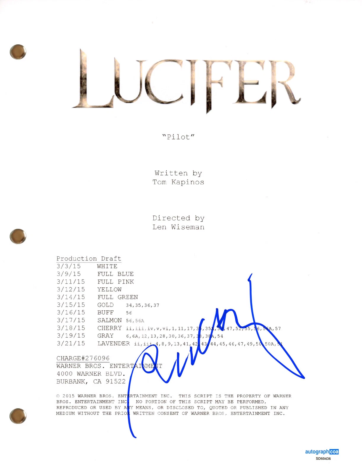 Rachael Harris “Lucifer ” Signed Autograph Full TV Pilot Script ...