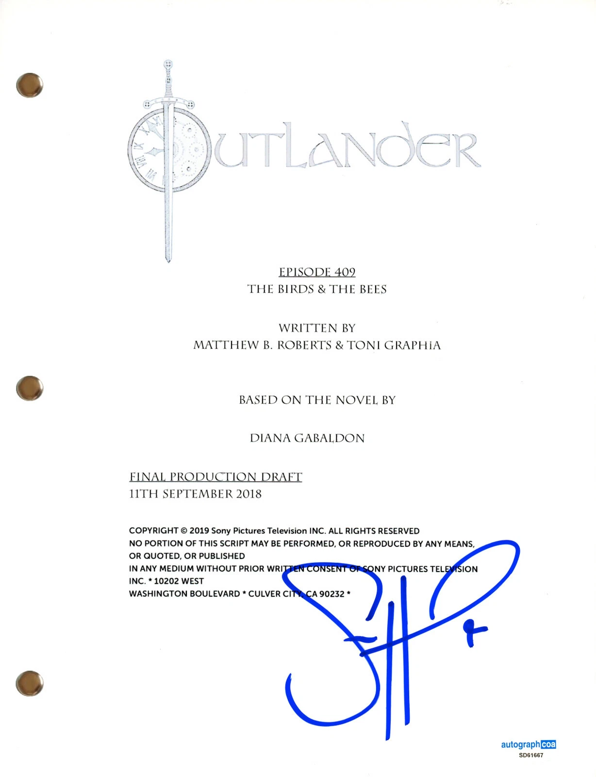 Sam Heughan “Outlander” Signed Autograph “The Birds & The Bees” TV ...