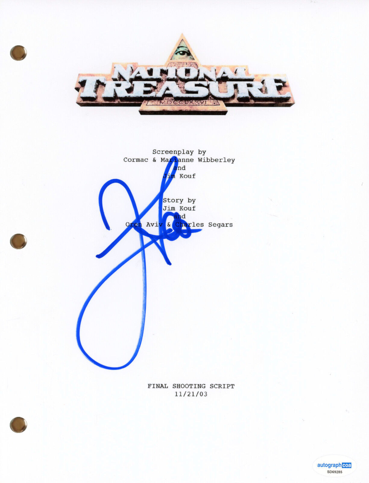 Jon Turteltaub “National Treasure” Signed Autograph Movie Script