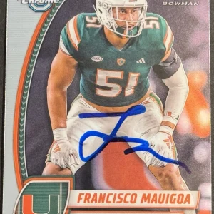 Francisco Mauigoa Signed Miami 2024 Bowman Chrome U Rookie Card BAS Beckett