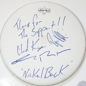 Nickelback REAL hand SIGNED 14" Drumhead JSA LOA Autographed Chad Kroeger +3