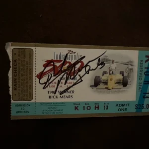 1989 Indy 500 Rick Mears Signed Ticket Stub (1988 Indy Race Winner) Auto