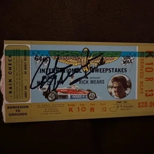 1980 Indy 500 Rick Mears Signed Ticket Stub (1979 Indy Race Winner) Auto