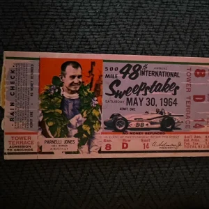 1964 Indy 500 Parnelli Jones Ticket Stub (1963 Race Winner) Indianapolis Aj Foyt