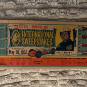 1962 Indy 500 AJ Foyt Ticket Stub (1961 Race Winner) Indianapolis Rodger Ward