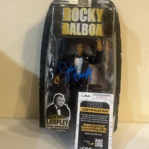 JIM LAMPLEY SIGNED AUTOGRAPH ROCKY ACTION FIGURE JSA COA BOXING ANNOUNCER HOF