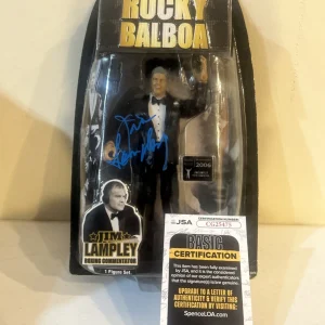 JIM LAMPLEY SIGNED AUTOGRAPH ROCKY ACTION FIGURE JSA COA BOXING ANNOUNCER HOF