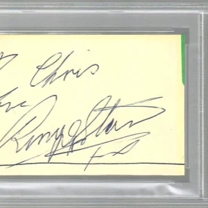 RINGO STARR SIGNED 2x3 VINTAGE CUT SIGNATURE   FULL SIG   TO CHRIS   PSA SLABBED