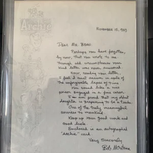 BOB MONTANA HAND SIGNED LETTER FROM 1969        ARCHIE CREATOR       PSA SLABBED