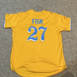 BOSTON RED SOX- CARLTON FISK SIZE LARGE L BASEBALL JERSEY NEVER WORN #27 YELLOW