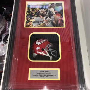 Travis Kelce Signed Custom Framed Shadowboxed Kansas City Mini Helmet Psa/Dna