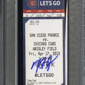 Kris Bryant Signed MLB DEBUT Full Ticket Stub Psa/Dna Slab MINT 9/GEM MT 10 AUTO