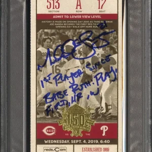 Michael Lorenzen Signed 1st Player Since Ruth: Field HR W Ticket Psa 10 AUTO