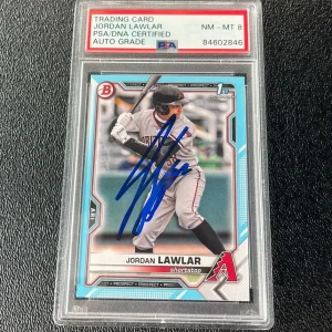 Jordan Lawlar Signed 2021 Bowman Draft Sky Blue /499 Card #BD-194 Psa/Dna 8 Auto