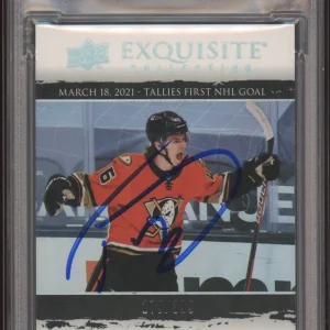Trevor Zegras Signed 2021 UD Exquisite RC Artifacts Moments Auto /399 Psa Slab