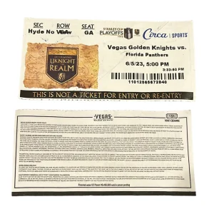 2023 Stanley Cup Final Game 2 Seat Locator Ticket Vegas Golden Knights Champions