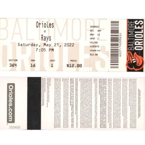 Adley Rutschman Authentic MLB Debut Full Ticket Stub 5/21/2022 Baltimore Orioles