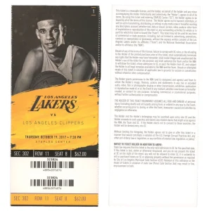 Kyle Kuzma/Lonzo Ball/Alex Caruso NBA Debut Full Ticket Stub 10/19/2017 Lakers