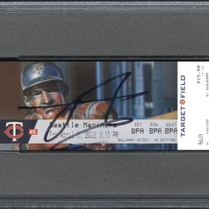 Julio Rodriguez Signed MLB Debut Full Ticket Stub Auto 4/8/2022 Psa/Dna Dual ROY