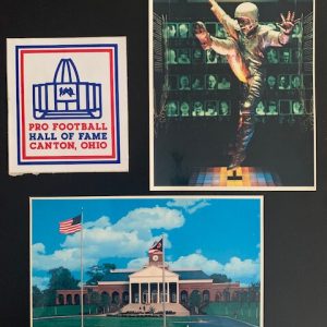 COLLEGE FOOTBALL HALL OF FAME LOT OF 2 VINTAGE POSTCARDS+BONUS NFL HOF STICKER