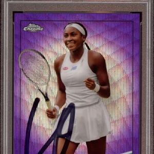 Coco Gauff Signed 2021 Topps Chrome Purple Wave Rookie Auto /199 Psa MINT 9/9 RC