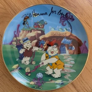 HANNA-BARBERA HAND SIGNED 1994 FLINTSTONES PLATE FRED+BARNEY GOLFING JSA