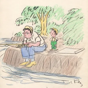 TED KEY HAND SIGNED ORIGINAL 1950's COLOR ARTWORK      RARE     HAZEL CARTOONIST