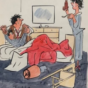 TED KEY SIGNED ORIGINAL 1950's COLOR ARTWORK     VERY FUNNY     HAZEL CARTOONIST