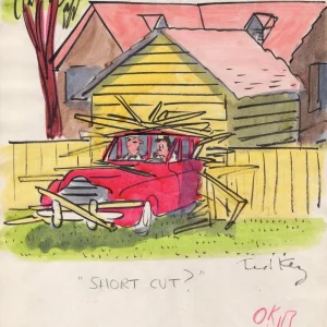 TED KEY HAND SIGNED ORIGINAL COLOR 1950's ARTWORK      RARE     HAZEL CARTOONIST