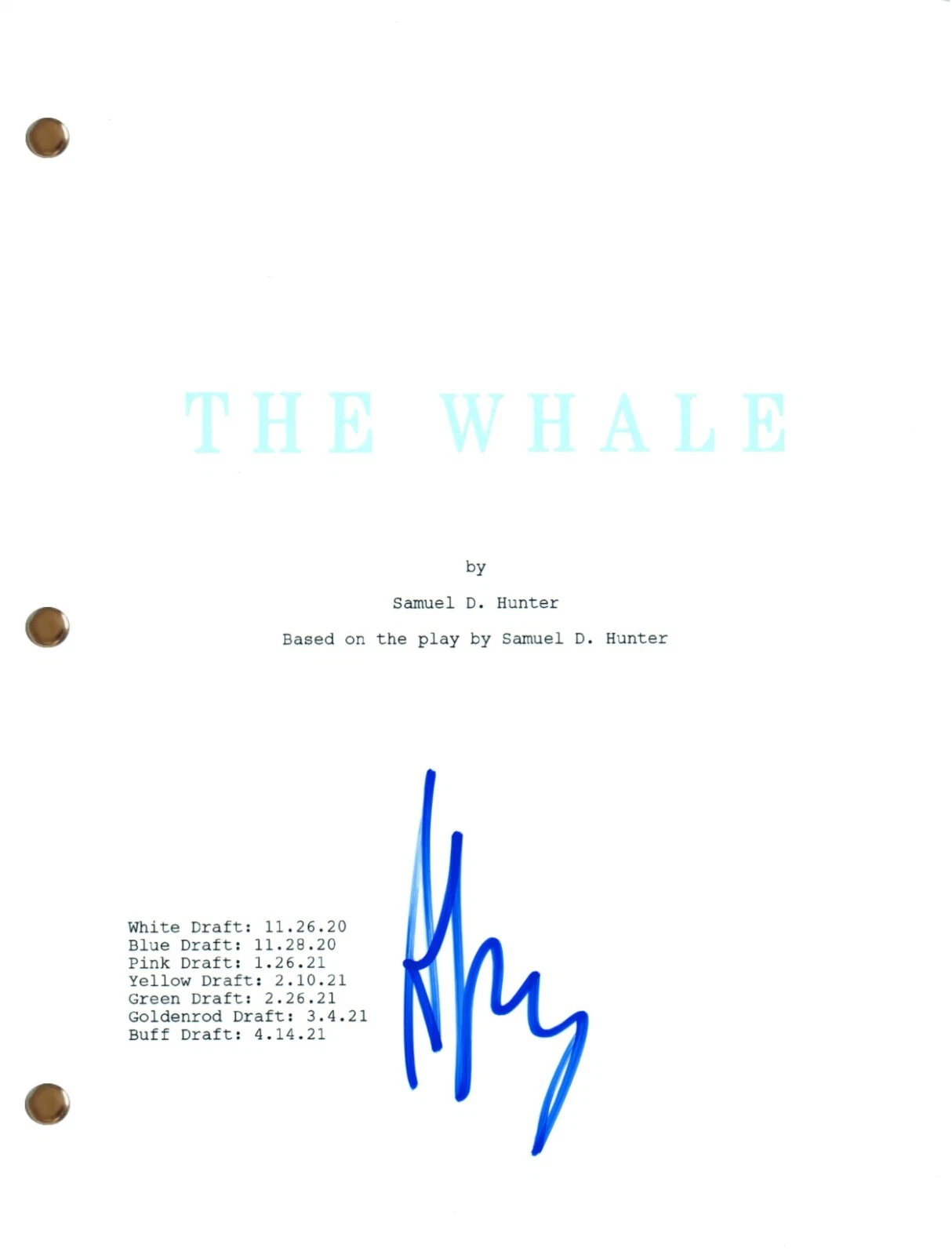 Darren Aronofsky Signed Autograph THE WHALE Movie Script Full ...