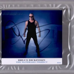BRUCE DICKINSON HAND SIGNED MANDRAKE PROJECT CARD     IRON MAIDEN    PSA SLABBED
