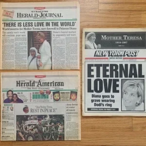 MOTHER TERESA LOT OF 3 NEWSPAPERS FROM HER 1997 DEATH       BONUS PRINCESS DIANA