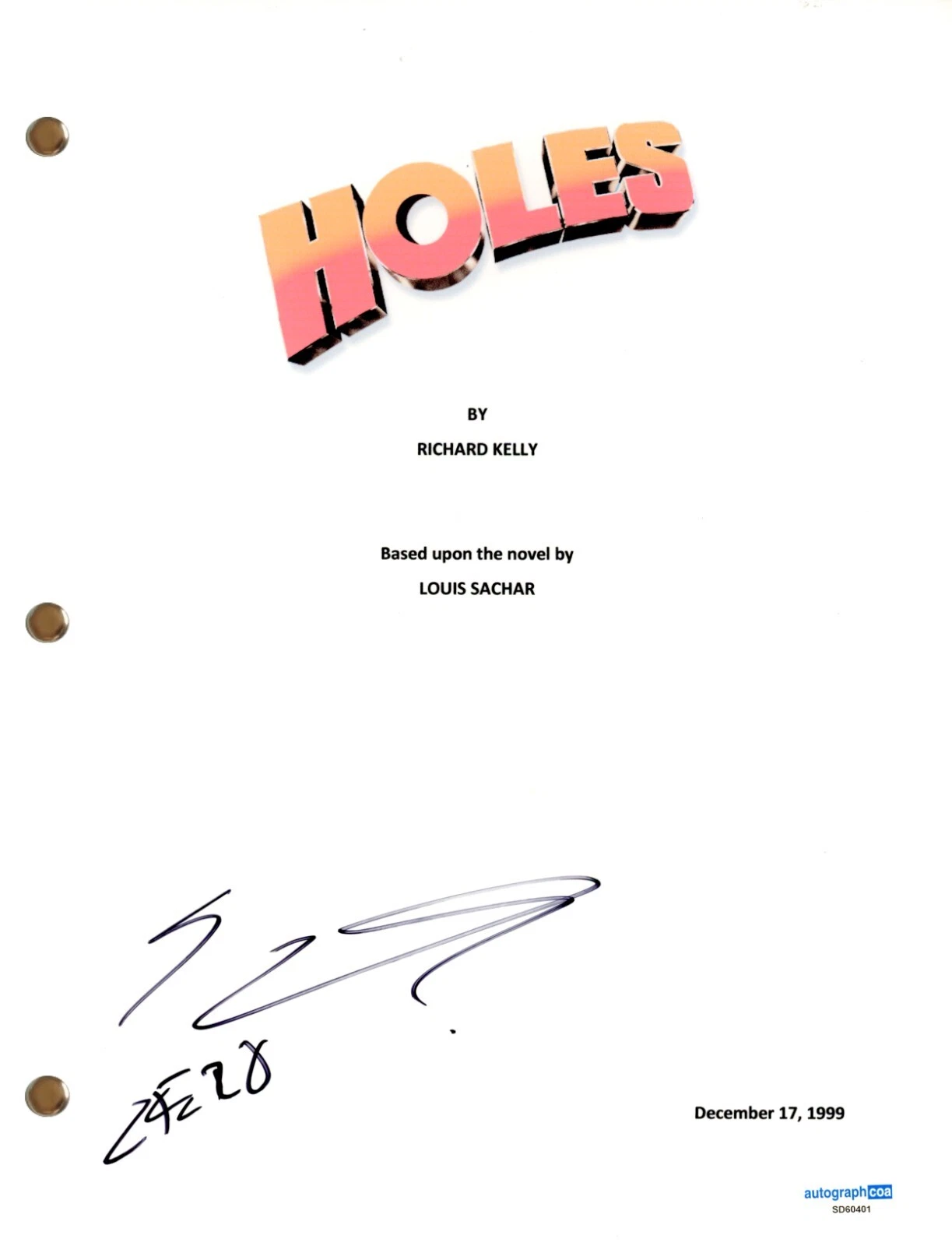 Khleo Thomas “Holes” Signed Autograph Movie Script Full Screenplay ...