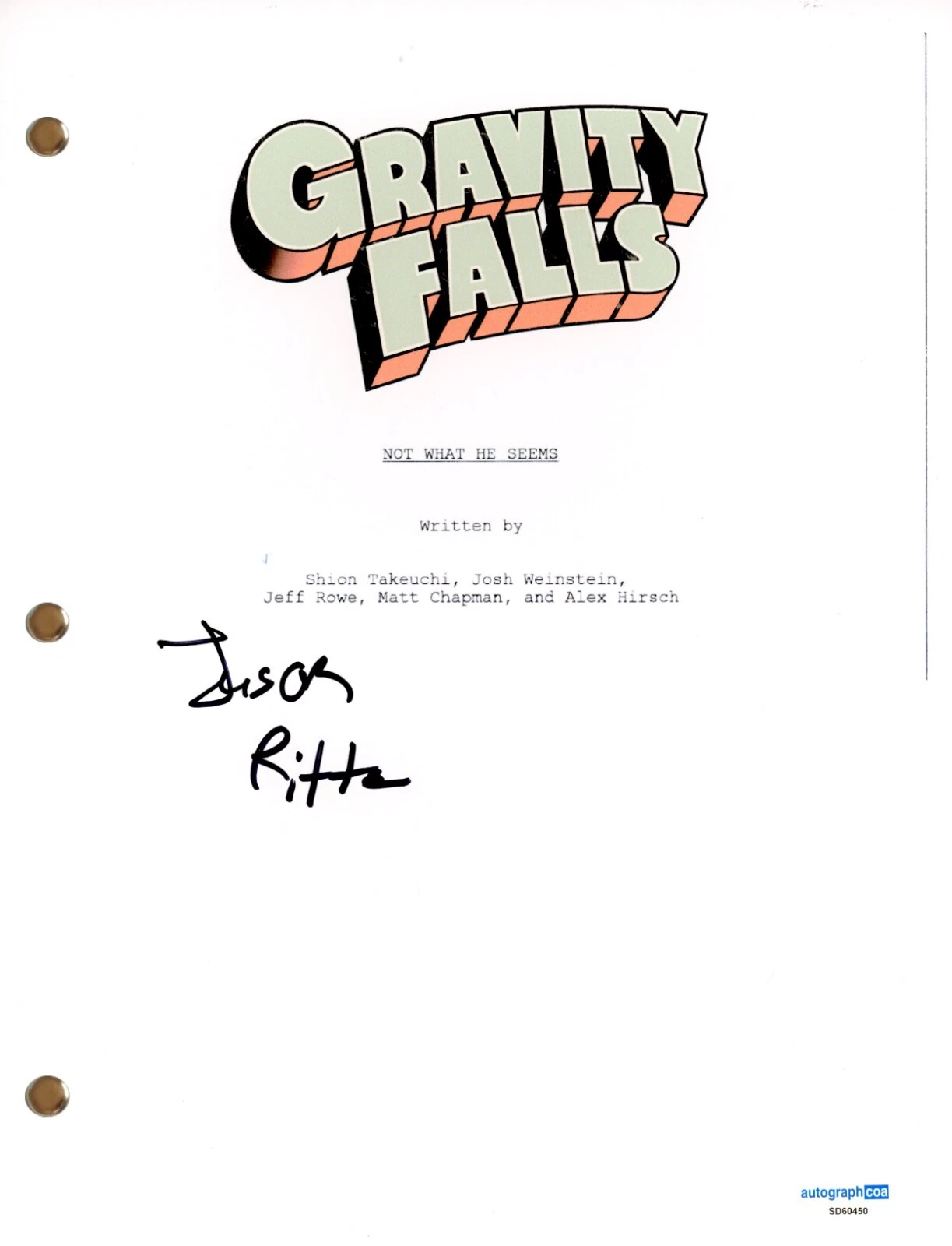 Jason Ritter “Gravity Falls” Signed Autograph TV Episode Script ...