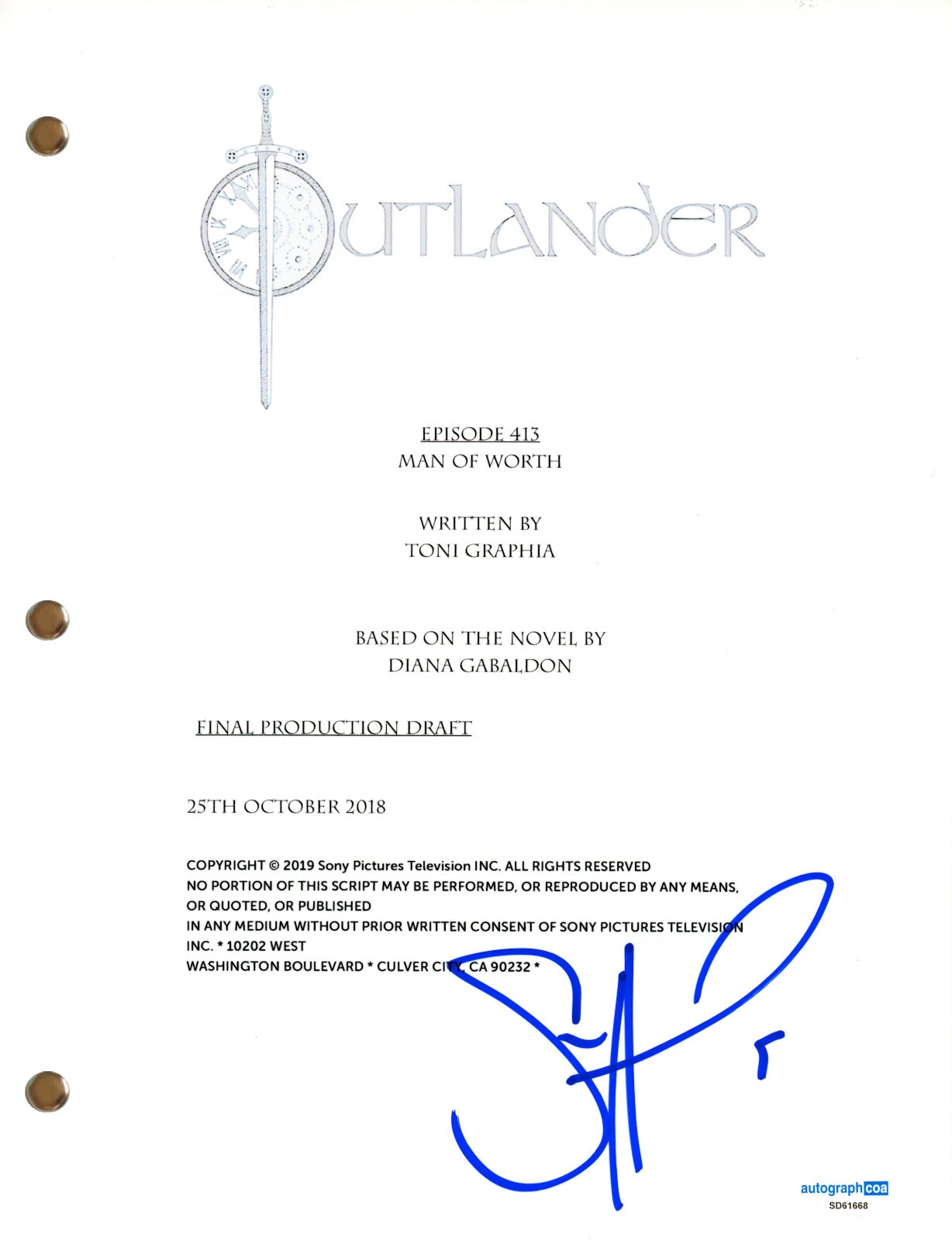 Sam Heughan “Outlander” Signed Autograph “Man of Worth” Full Episode ...