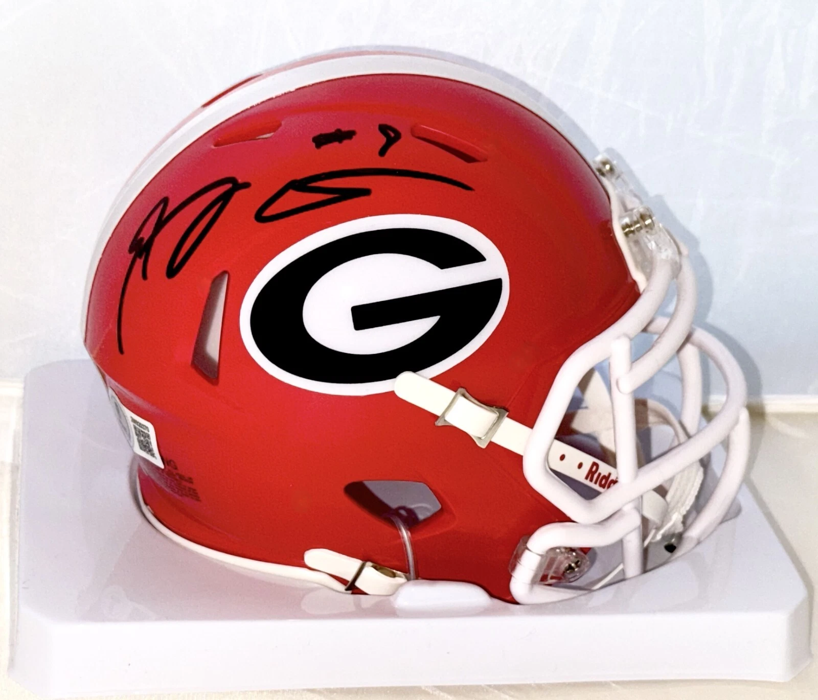 Green signed Georgia Bulldogs mini helmet autographed