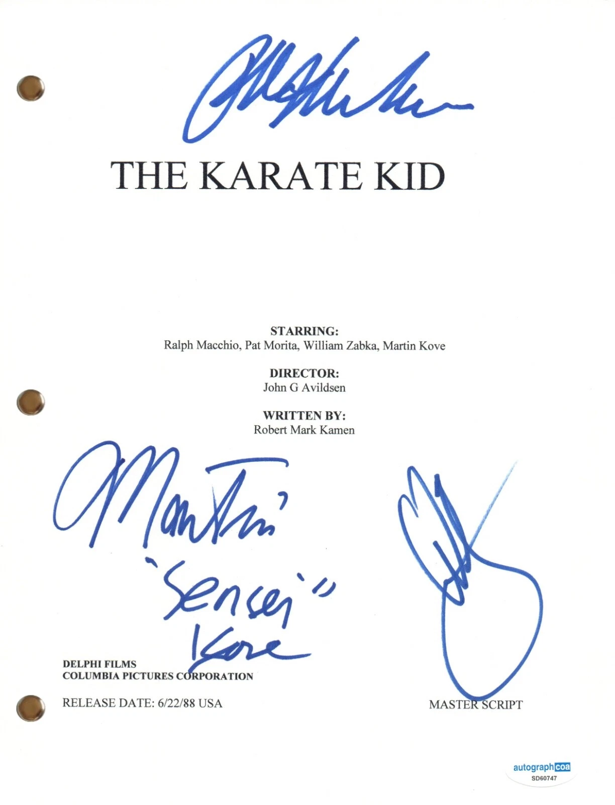 Karate Script The Karate Kid Cast Signed Autograph Movie Script Ralph Macchio Zabka ...