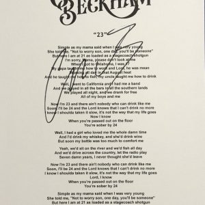 Chayce Beckham Signed Autographed “23” Lyric Sheet PSA/DNA COA