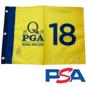 Akshay Bhatia Signed 2025 PGA CHAMPIONSHIP Quail Hollow Golf Pin Flag PSA AUTO